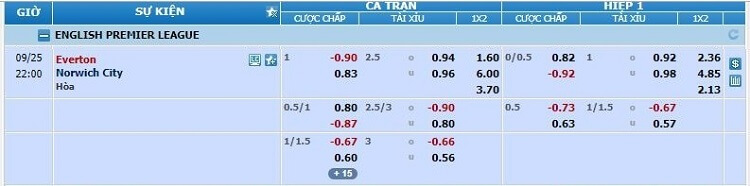 Soi kèo Everton vs Norwich