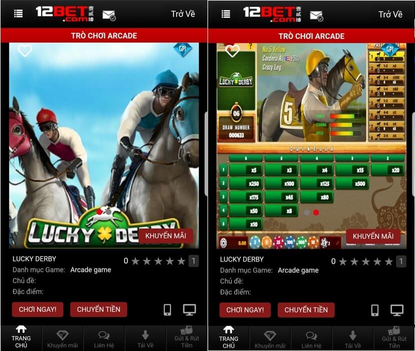 Game Lucky Derby kiếm tiền thật trên 12bet