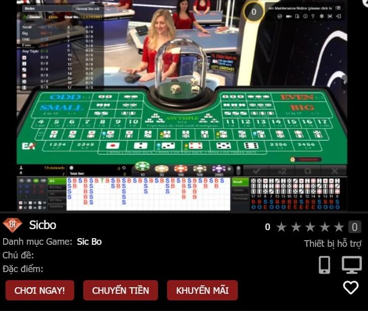 Game xí ngầu Sicbo đỉnh cao tại 12bet